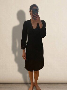 Black Lace Detail Dress Women Size [S] Long Sleeve Button Front Mini Dress